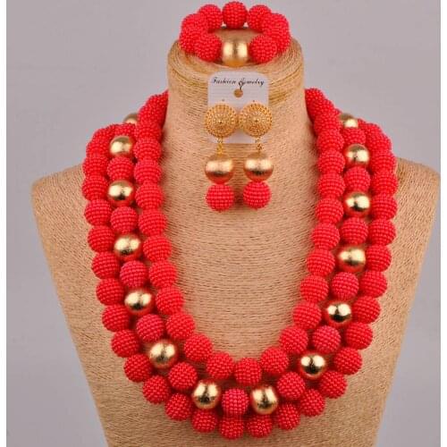 24inchs long necklace red african wedding beads costume jewelry set simulated pearl nigerian wedding bridal jewelry sets FZZ84