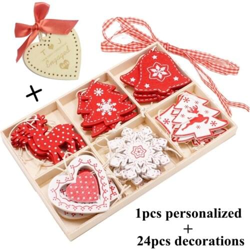 Personalized 25pcs Christmas gift wood decoration Pendants Ornaments For Our First Christmas Party Xmas Tree Ornaments Kids