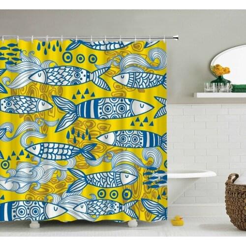 Cartoon lovely Fish 3d Shower Curtains Bathroom Waterproof Bathroom Curtains Child Fabric Printing Bath Screen Mat