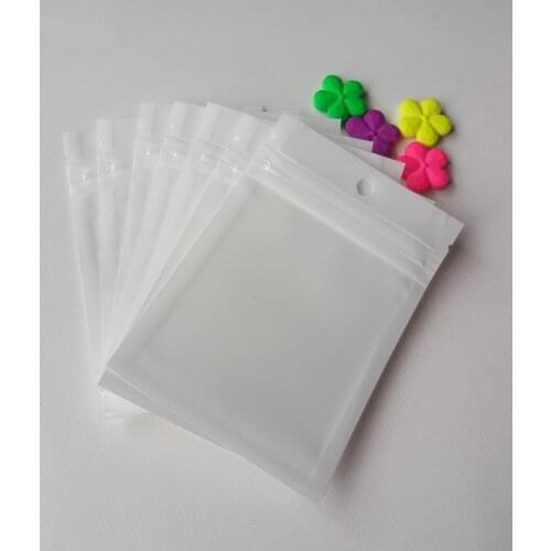 500pcs 14*20cm White/Clear Self Seal Zipper Plastic Packaging Poly Bag Pearl Film Ziplock Jewelry Bags Package With Hang Hole