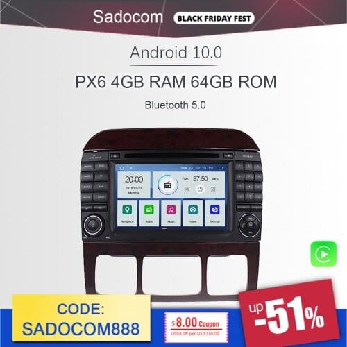 PX6 2 Din Android 10.0 Car DVD player 6 Core 64GB ROM 4GB car radio autoradio For Benz S-Class W220 S400 S420 S430 W215 CL600