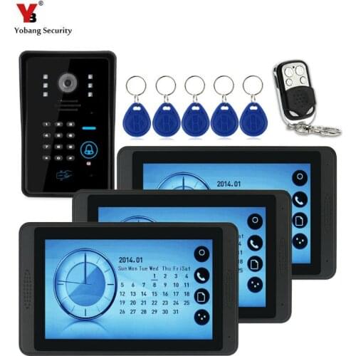 All Touch Key 7" Color RFID Video Door Phone Doorbell Video Intercom System 5 ID Card Video Intercom 3 Monitor Wholesale