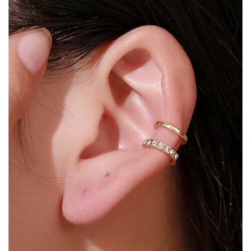 Double U-shaped Ear Crystal Clip Earrings For Women Metal Zircon Earing Jewelry Korean Simple Double Line Ear Clip Earrings A27