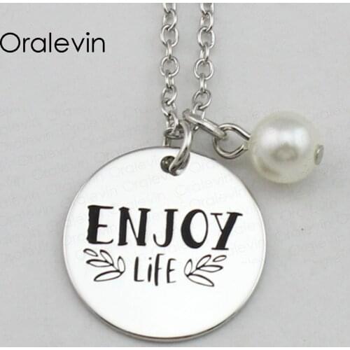 ENJOY LIFE Inspirational Hand Stamped Engraved Charm Creative Pendant Link Chain Necklace Fashion Jewelry,10Pcs/Lot, #LN2385