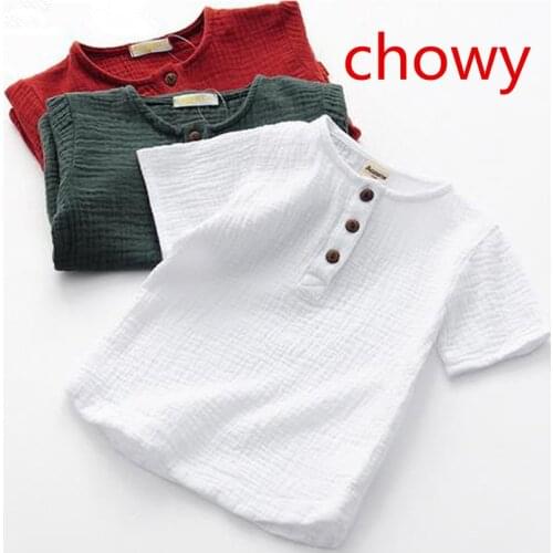 3-7 Year Linen Cotton 2021 Baby Boy T-Shirt Girl Summer T Shirts Comfortable Tops Tees Children Clothing Kids Button Shirt