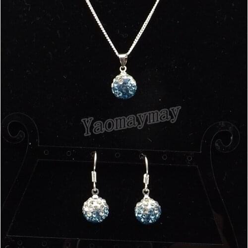 Rhinestone Set Gradient Peacock Disco Ball Pendant Earrings And Necklace For Women 10 Sets Wholesale