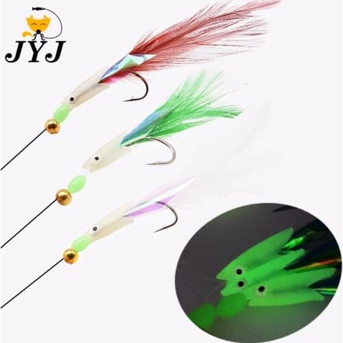 JYJ 3 hook/Set Luminous fish head Fishing Lure Single Hook Tack Bait Jigs Worm Fishing sabiki string Hooks