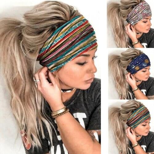 Fashion Women Girls Summer Bohemian Hair Bands Print Headbands Vintage Turban Bandage Yoga Bandanas HairBands Hair Accessories