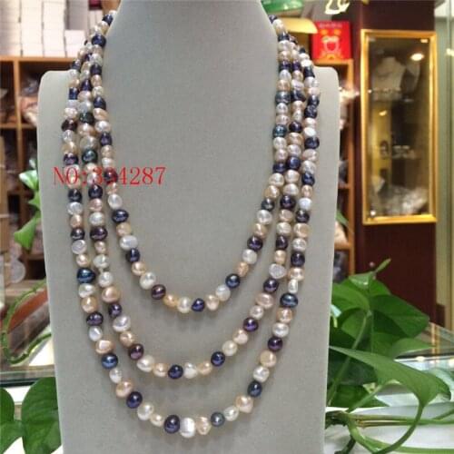 NEW Natural freshwater pearl baroque multicolor necklace 7-8mm 68" Long sweater chain