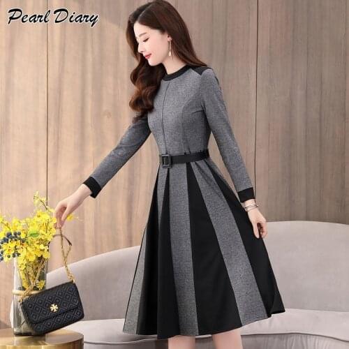 2021 Spring Dress Women A-Line Dress Long Sleeve Knee-Length Office Lady Elegant O-Neck Women Dress Casual Slim Autumn Vestidos