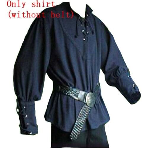 Wholesale Medieval Renaissance Long Sleeve Shirt Bandage Tops for Adut Men Vintage Costume Fluffy Middle Age Clothing for Male