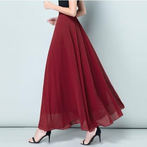 Chiffon Black Skirts Womens Clothing Casual Solid High Waist Skirt Female Faldas Streetwear White A-Line Long Skirt Saia Q4631