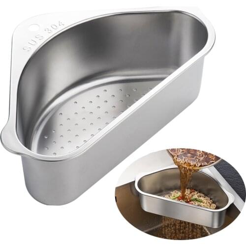 Kitchen Sink Drain Basket 304 Stainless Steel Triangle Shelf Storage Rack Sponge Holder with Suction Cup Bathroom Supplies