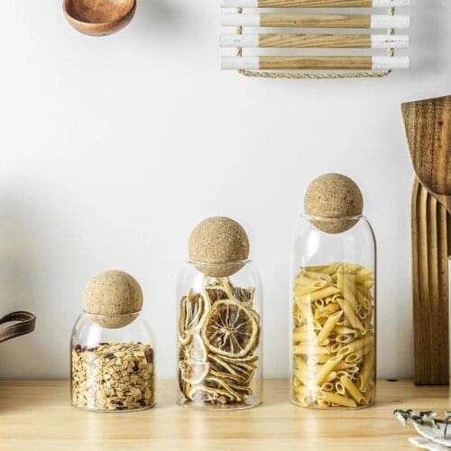 3PC Retro Glass Sealed Jar Wooden Ball Lid Storage Jar Candy Jar Nut Mushroom Tea Milk Powder Dried Fruit Grain Coffee Bean