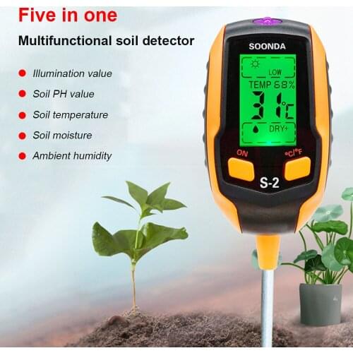 5-in-1 Soil Tester Soil Detector Moisture Meter pH Meter Temperature Soil/Ambient Moisture Sunlight Intensity pH Tester