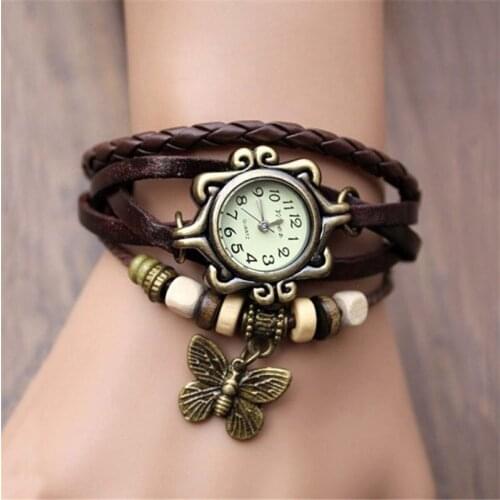 Vintage Butterfly Hour Digital Genuine Leather Bracelet Watch women ladies female fashion Casual dress quartz wristwatch Relogio