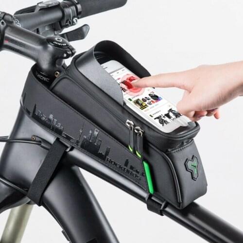 ROCKBROS Waterproof Bicycle Front Frame Bags MTB Road Bike Frame Front Tube Bag Rainproof Touch Screen Cycling Saddle Bag 6 Inch