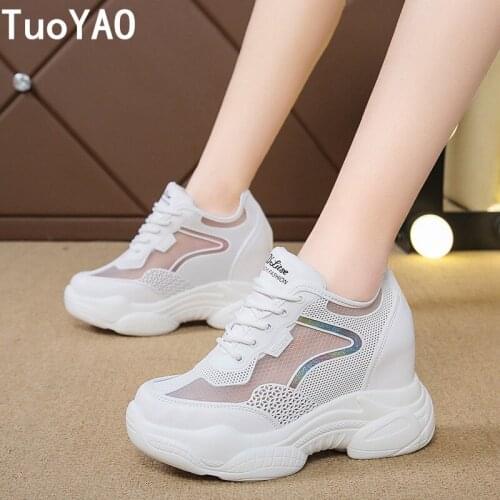 Women Summer Mesh Platform Sneakers Trainers White Shoes 8CM High Heels Wedges Outdoor Shoes Breathable Casual Shoes Woman 2021