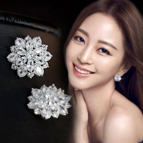 Korean Full Crystal Flower Stud Earrings 925 Sterling Silver Stud Earrings Jewelry Pendientes Brincos Fashion Jewelry