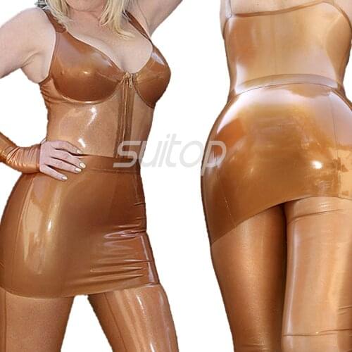 Latex mini dress sexy club tight sheath dresses for woman woman metallic Glod color SUITOP