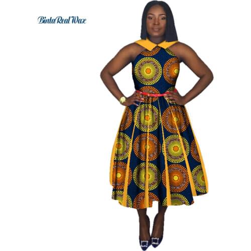 Peter Pan Collar Long A-Line Dress Bazin Riche African Print Dresses for Women Traditional African Clothing Party WY3007