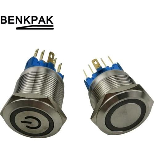 1pcs 22mm LED Push Button Switch waterproof switch with illumination Momentary&Latching button 6pin