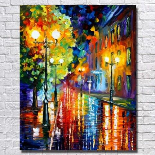 100%Handmade Modern Palette Knife Park Street Oil Painting On Canvas Art Pictures For Room Decor Wall Paintings No Frame 60x90cm