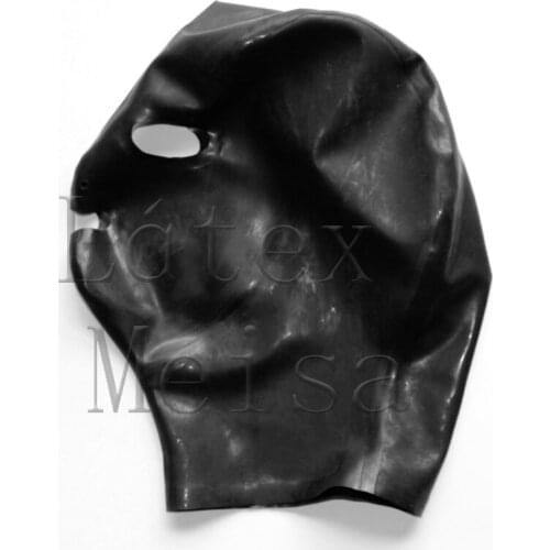 3D design womens Fetish Latex hoods pen eyes and mouth without back zip in black color