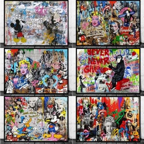5D Diamond Painting Mickey Mouse and Donald Duck Graffiti Disney ArtDiamond Embroidery Cartoon Picture Home Decor Wall Picture