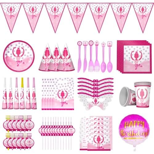 Ballet Dancing Girl Theme Party Supplies Disposable Tableware Straws Hats Plate Happy Birthday Event Decor Baby Shower Kids Gift
