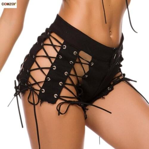 Bandage cross black shorts women denim hot sexy nightclub polo dance womens fashion clothing jeans shorts bermuda feminina