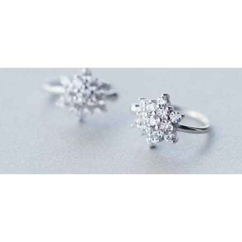 NO pierced) Real. 925 Sterling Silver jewelry Crystals CZ STONE SET Flower Snowflake Clip Earrings Jewelry GTLE1640
