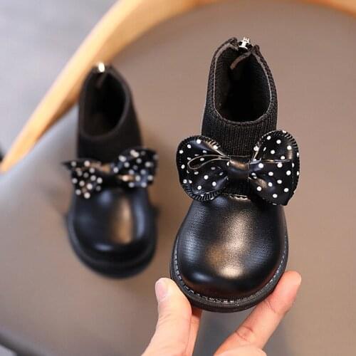 Infant Girls Pu Leather Boot Child Bowknot Winter Bootie Warm Short Ankle Boot Shoes British Style Toddler Infant Soft Kids Boot