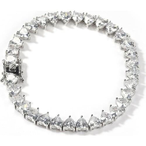 Bling Heart Bracelets for Men Women Iced Out Cubic Zirconia Tennis Link Chain Hip Hop Jewelry