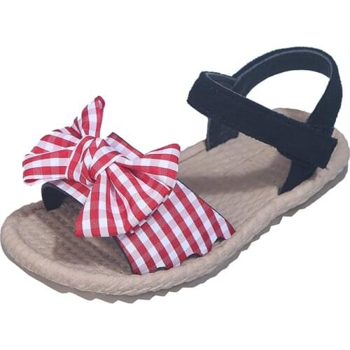 CUZULLAA Girls Cute Checked Cloth Upper Beach Sandals Kids Summer Shoes 2020 Children Hook & Loop Sandals Size 21-30