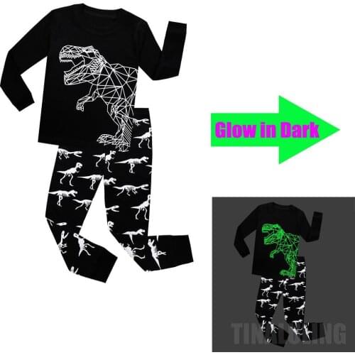 Kid Long Sleeve pajamas Tops & Pants Nightwear Boys Cute Planet Spaceship Sleepwear Glow in The Dark Children Outfit Age 2-8 T
