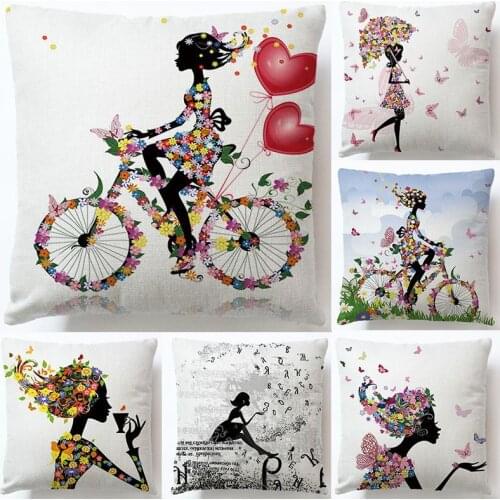 Home Textile 45*45CM Linen color Printed Fashion Girl Square Sofa Car Pillow Case Pillowcase Cushion Cover 2pc/lot