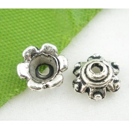 Doreen Box Lovely 300PCs Silver Color Floral End Beads Caps 7mm (B02056)