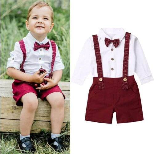 Gentleman 2PCS Clothes Set Toddler Baby boy Outfits shirt tops+ straps pants Clothes Sets