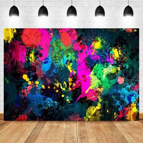 NeoBack Graffiti Backdrop Glow Neon Party Background Graffiti Painting Abstract Backdrops Banner Supplies Decoration