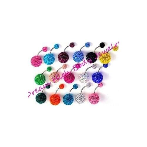 Crystal Belly Bar Nave Button Ring Fashion Body Piercing Jewelry Newest Mixed Color 316L Gem 14G Popular Colorful Ball