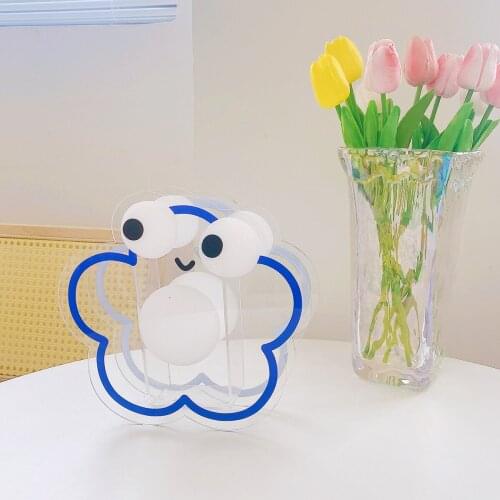 Kawaii Acrylic Pen Holder Desktop Organizer Creative Cute Bear Flower Office Stationery Cosmetics Transparent Storage Box