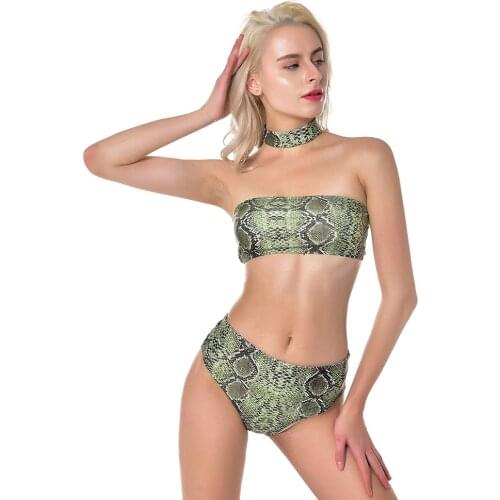 Off Shoulder Bikini Set 2021 Snake Print Bikinis Mujer Push Up With Pad High Waist Bathing Suit Sexy Swimwear Personal Swimsuit