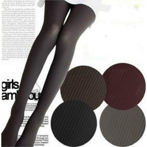 Korean Version Velvet Vertical Stripes Pantyhose Thin Pants Pure Colors Retro High Quality Womens Clothing Hosiery Tights