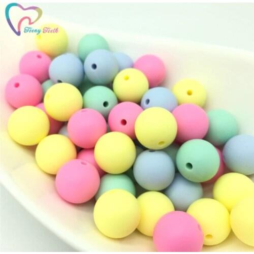 Teeny Teeth 40 PCS 12 MM Candy Silicone Beads Blue Mint Pink Colors Combo Teething Beads Safe Food Grade Teething Round Beads