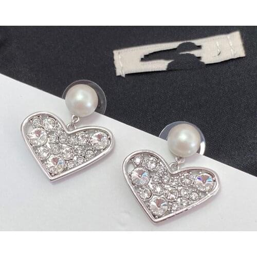 Fashion lady accessories bling diamond earrings with pearl love heart necklace luxury brand MM letter name jewelry