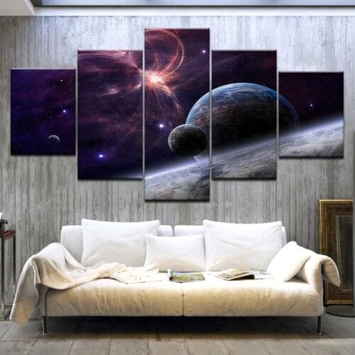 Framed Modular Wall Paintings Fantasy Universe Planet Abstract Oil Painting on Canvas Pictures For Living Room Wall Art Poster