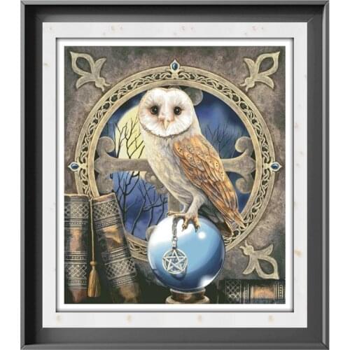 The spell keeper cross stitch kit owl aida 18ct 14ct 11ct unprint canvas cotton thread counted needlework thread embroidery