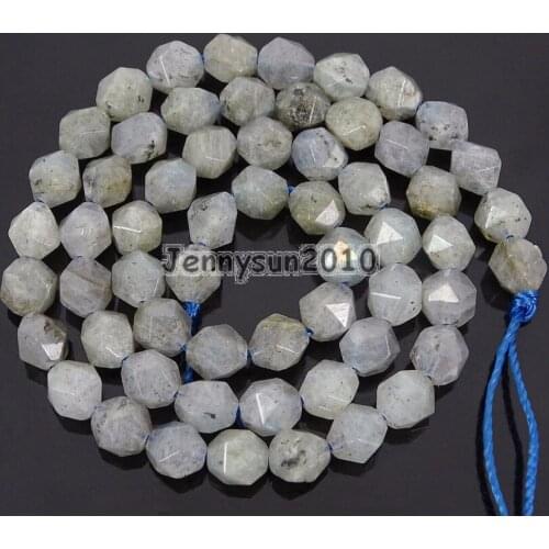 Natural Labradorite Gems Stones 24 Faceted Polygons Spacer Beads 15'' Strand 6mm 8mm for Jewelry Making Crafts 5 Strands/Pack