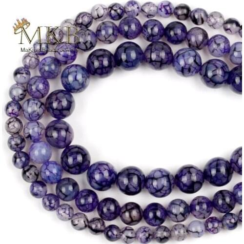 Natural Stone Smooth Purple Cracked Dragon Veins Agates Beads For Jewelery Making Losse Beads Diy Bracelet Accessories 15"